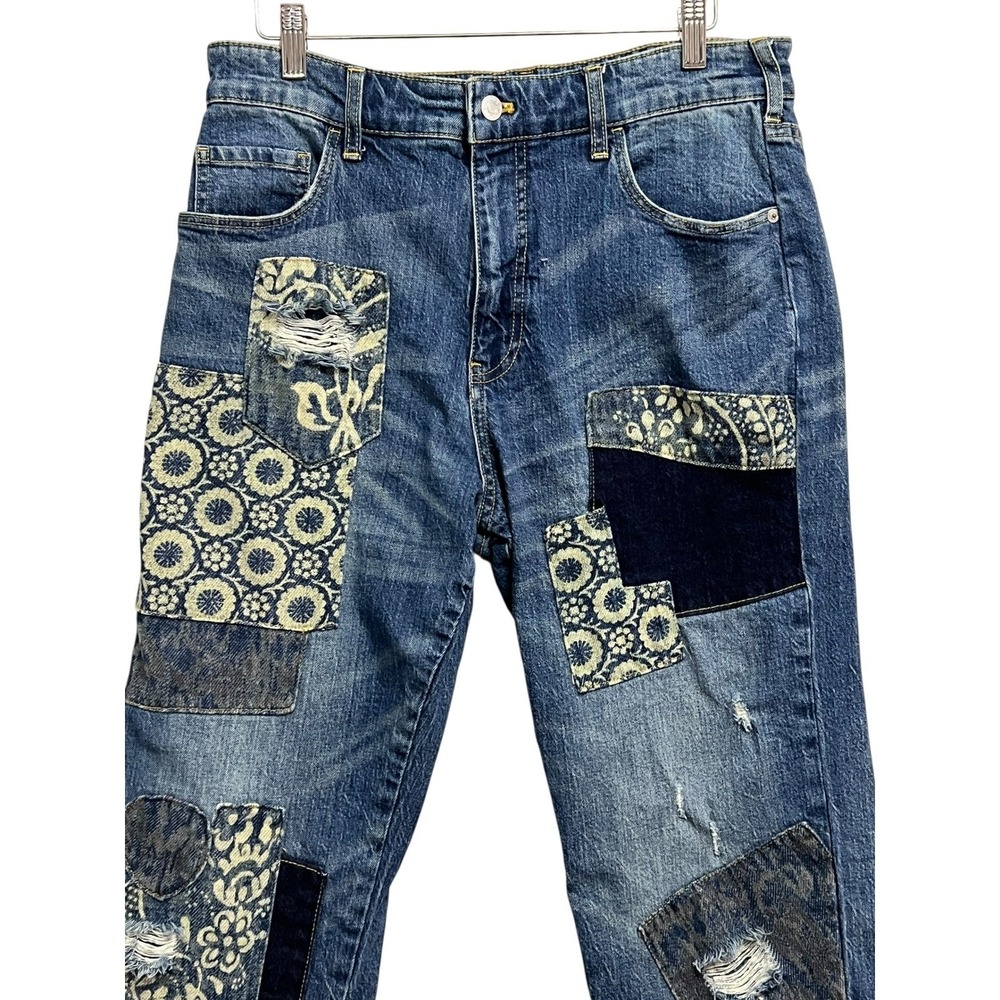 Pilcro and the Letterpress Blue Patchwork Cropped Jeans - Picture 3 of 12